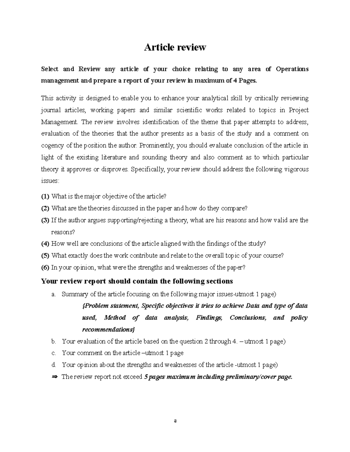 Operations Management Article Review Guidelines - Report Preparation ...