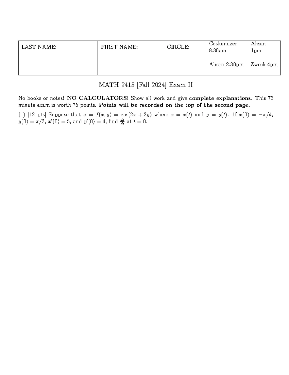 M2415 Exam II Solutions - Detailed Answers and Explanations - Studocu