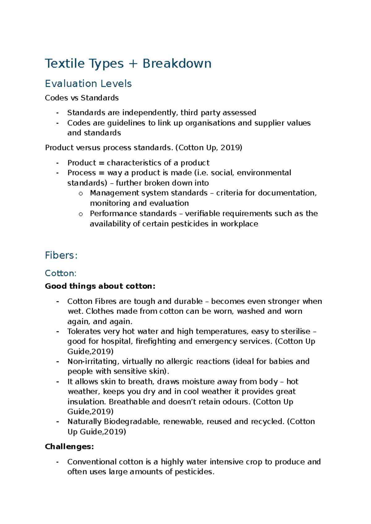 Textile Information - Notes for Evaluation of Types & Standards - Studocu