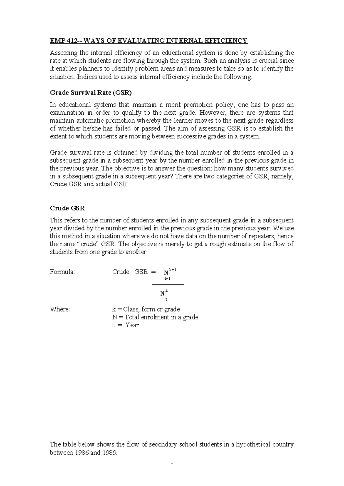 EMP 310 - Evaluating Internal Efficiency in Educational Systems - Studocu