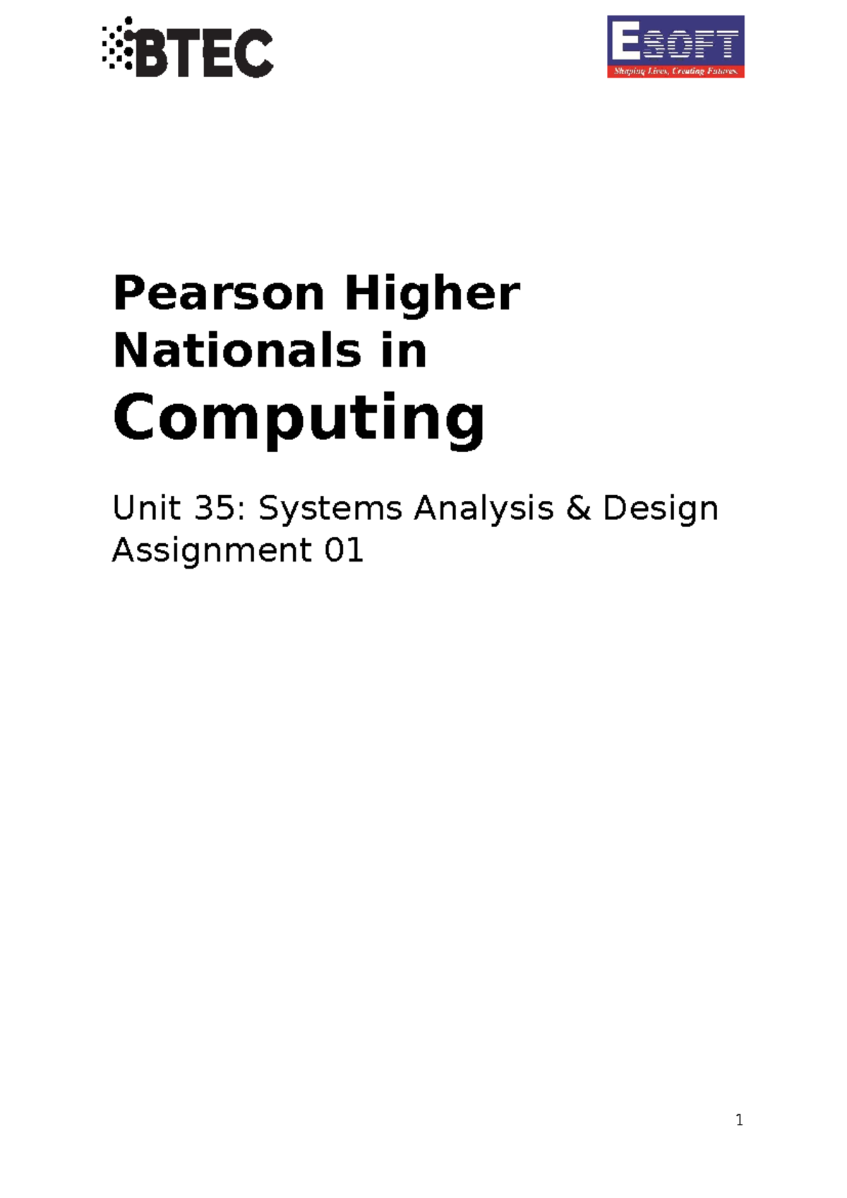 Unit 35: Systems Analysis & Design - Assignment 01 Overview - Studocu