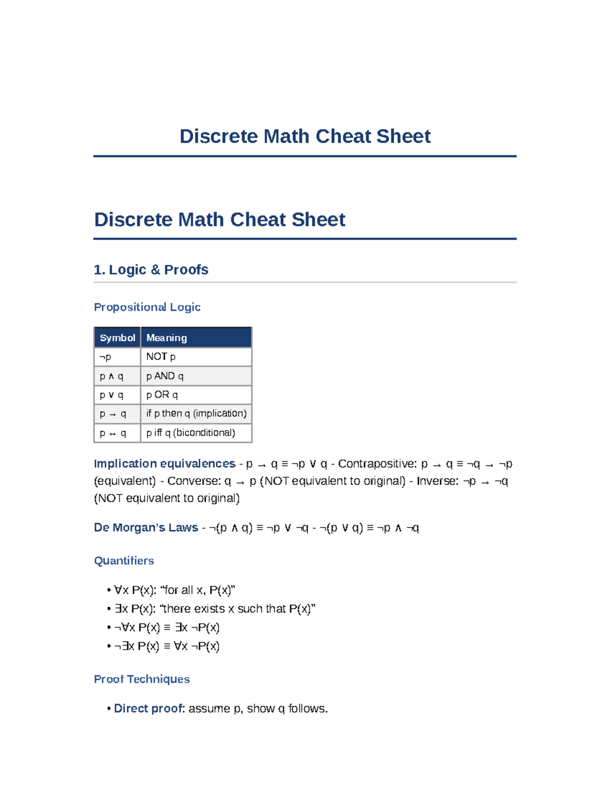 Discrete Math Cheat Sheet: Key Concepts & Formulas - Studocu