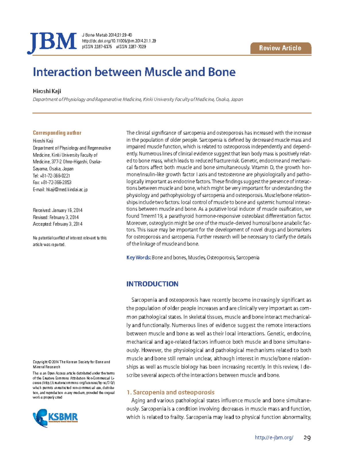 Interaction Between Muscle and Bone: A Review on Sarcopenia and ...