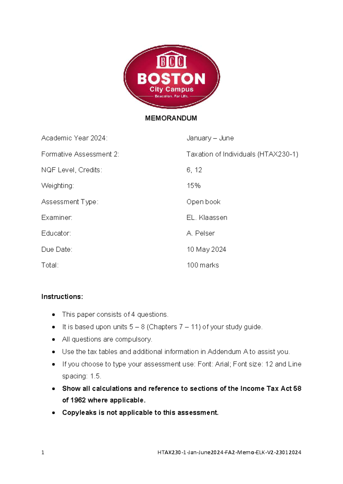 HTAX230-1-Jan-June2024-FA2-Memo-ELK-V2-23012024-2 - MEMORANDUM Academic ...