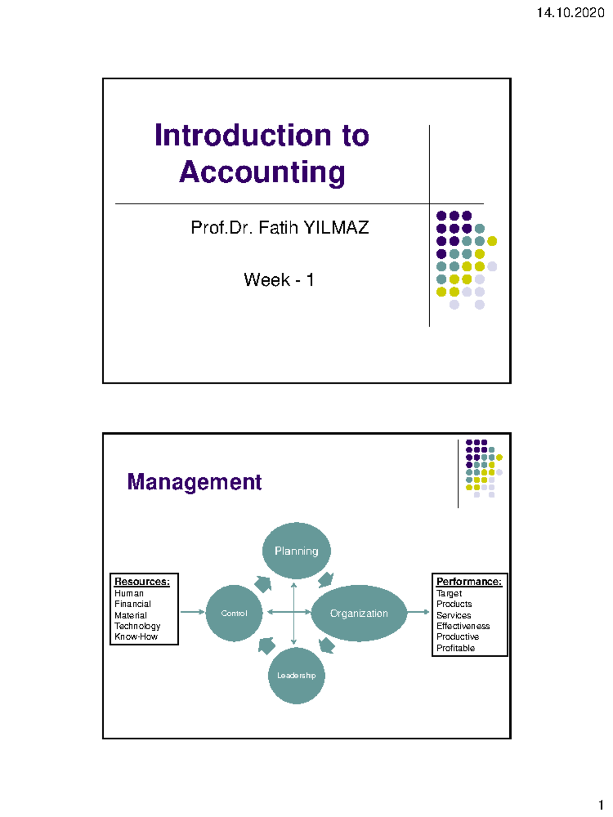 Introduction to Accounting (ACCT 101) - Week 1 Overview and Concepts ...