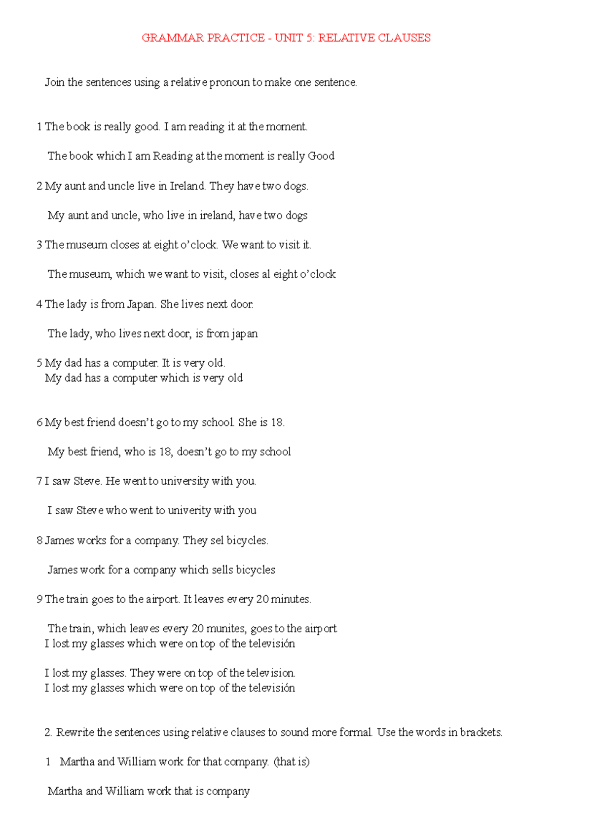 GRAMMAR PRACTICE UNIT 5: RELATIVE CLAUSES NOTES - Studocu