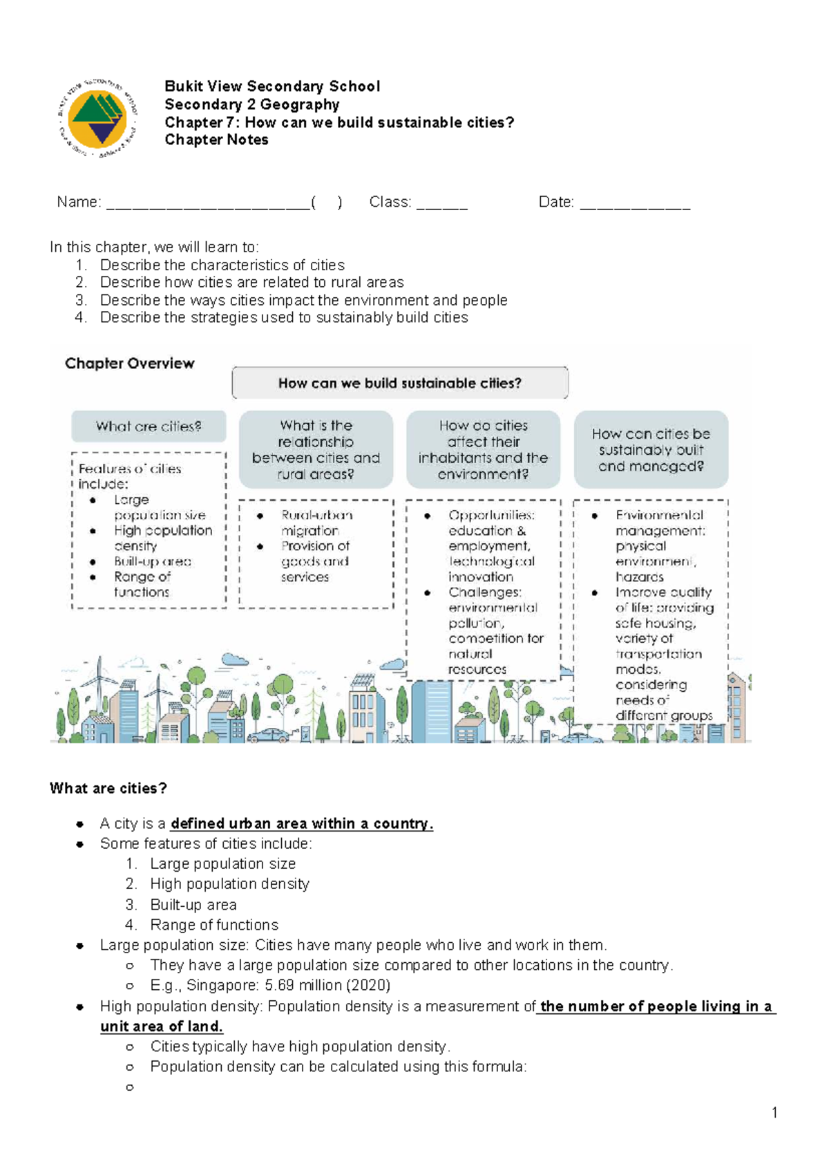 Bukit View Secondary School Sec 2 Geo Ch 7: Building Sustainable Cities ...