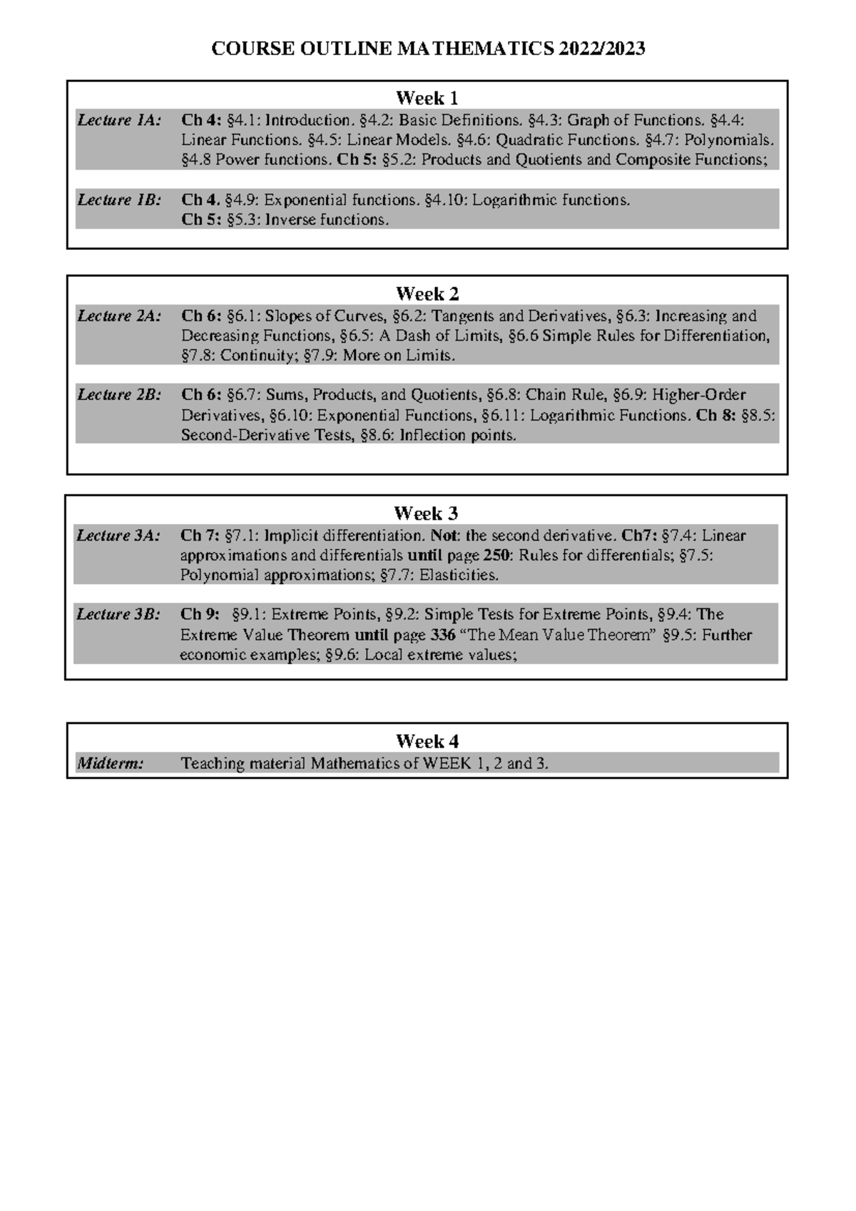 Mathematics Course Outline 2022 - Midterm & Endterm Exam Details ...