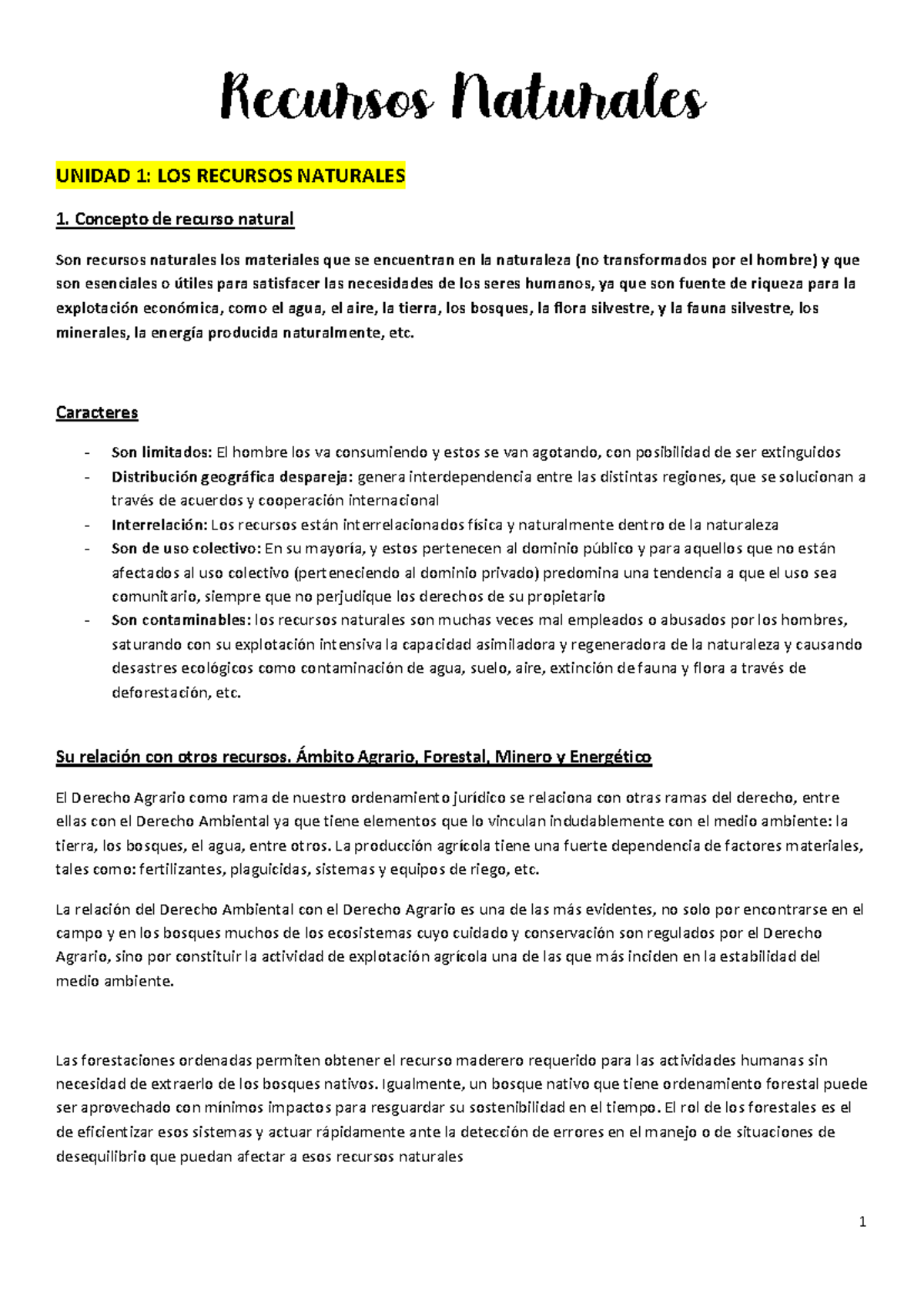 MESA Libre de RRNN: Apuntes sobre Recursos Naturales y Derecho Ambiental - Document Preview