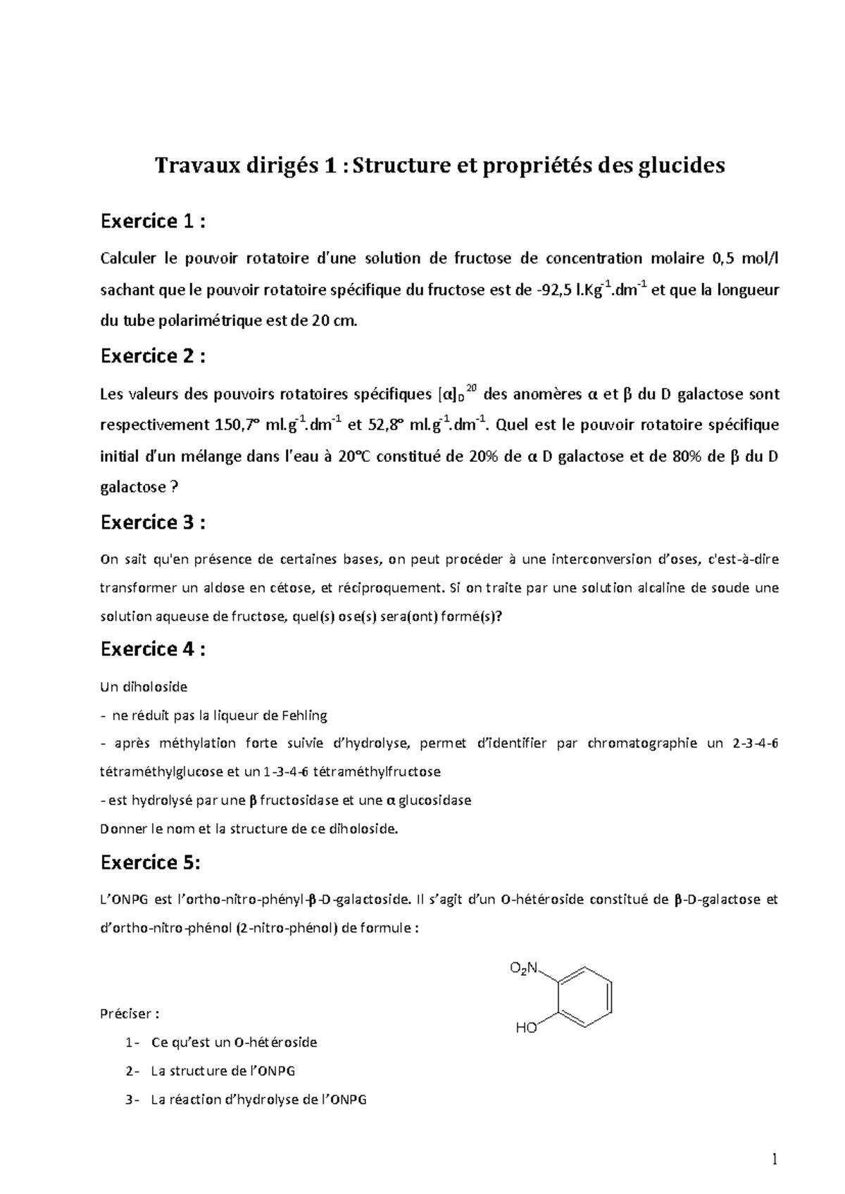 Travaux Dirigés 1 : Propriétés des Glucides - Td GLUCIDE - Studocu