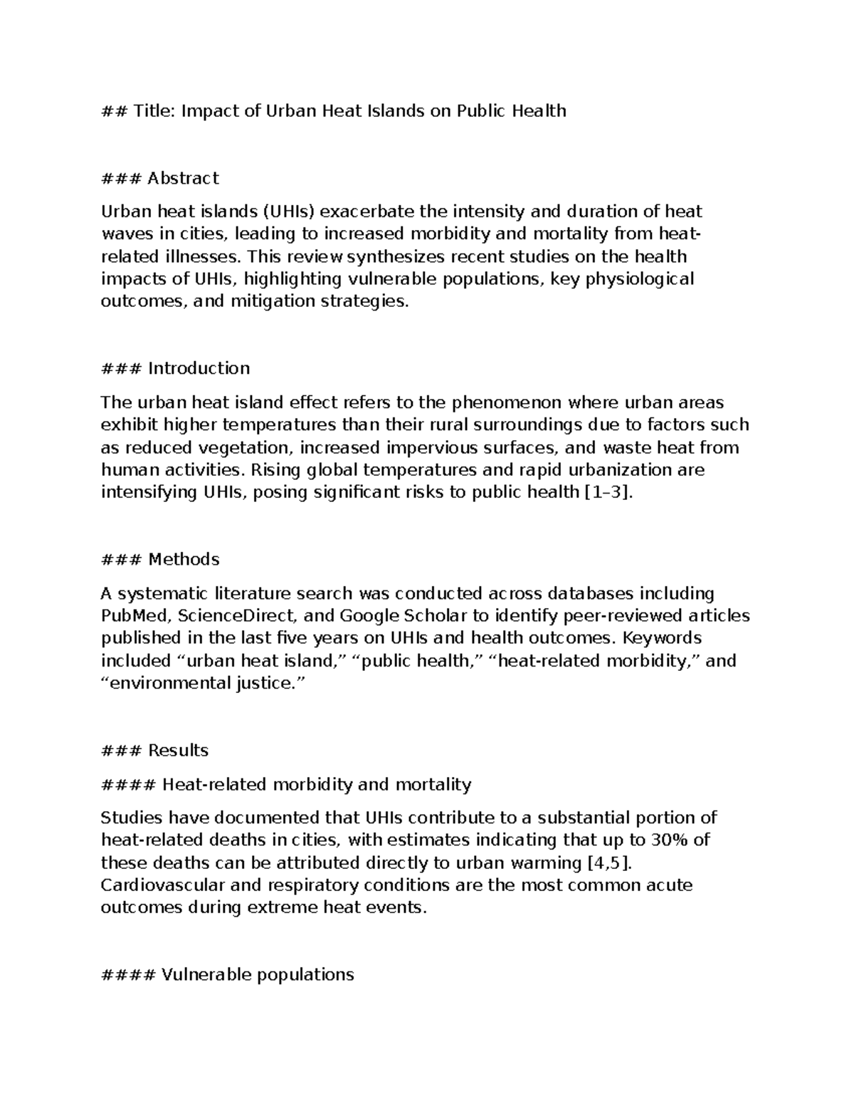 Impact of Urban Heat Islands on Public Health: A Review (Lecture 1 ...