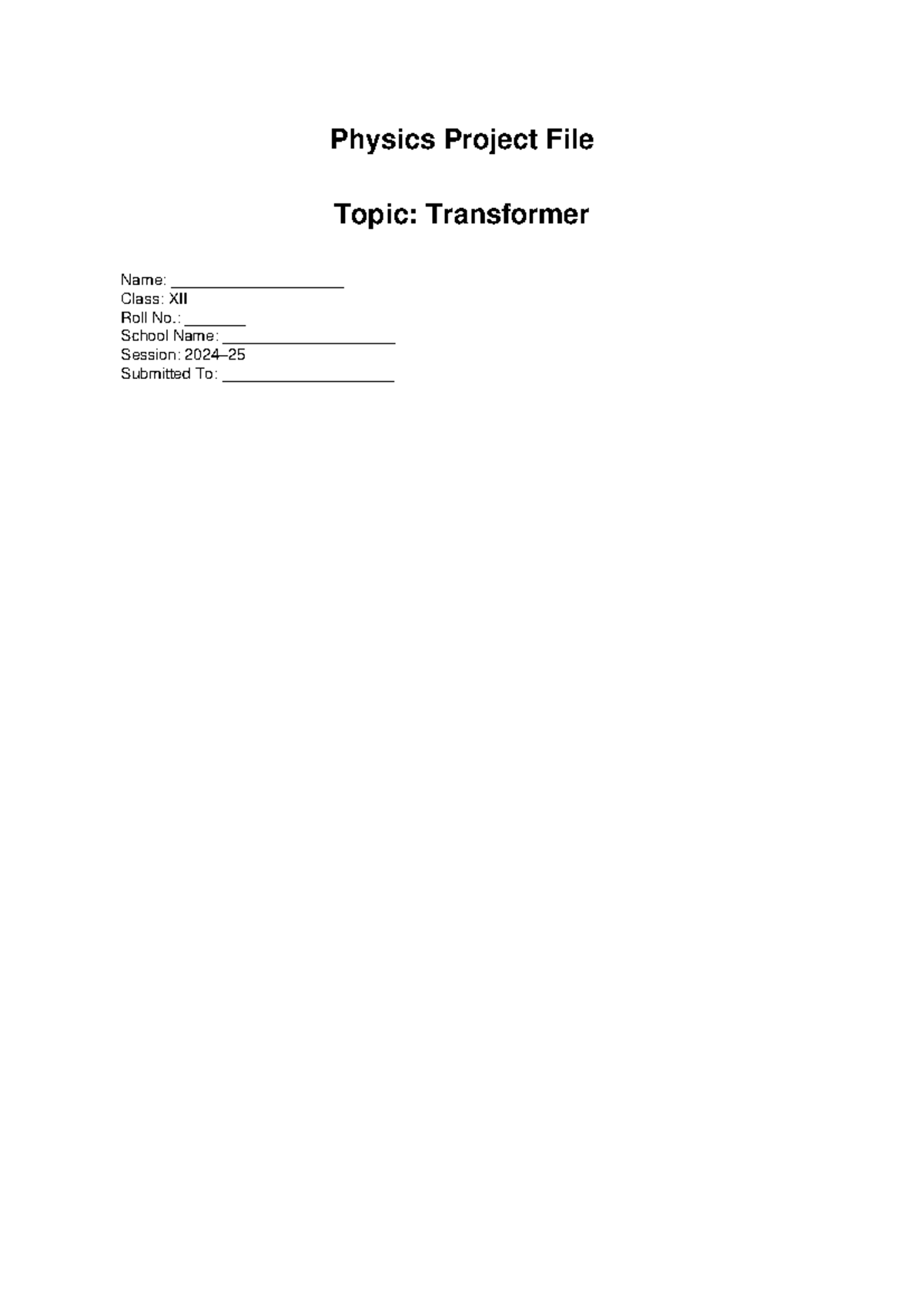 Transformer Project Report for Class XII Physics - Studocu