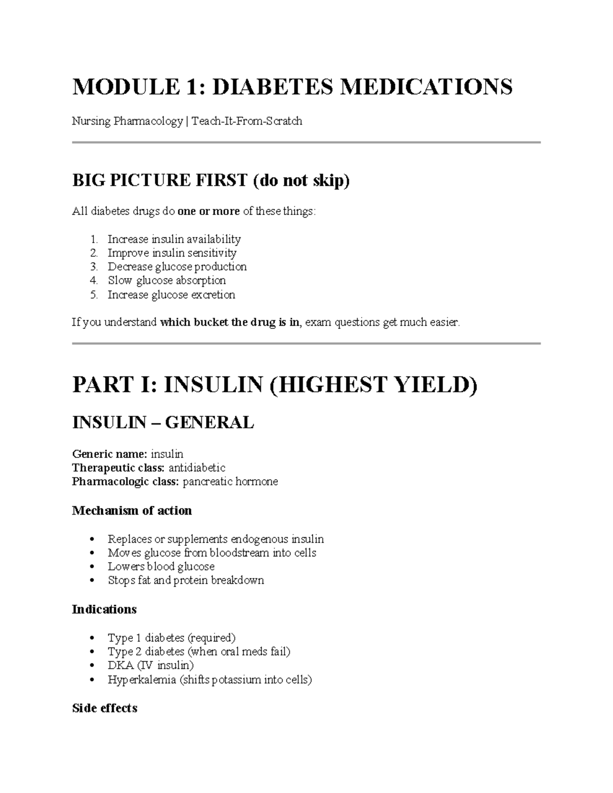 Nursing Pharmacology: Diabetes Medications Overview (Module 1) - Studocu