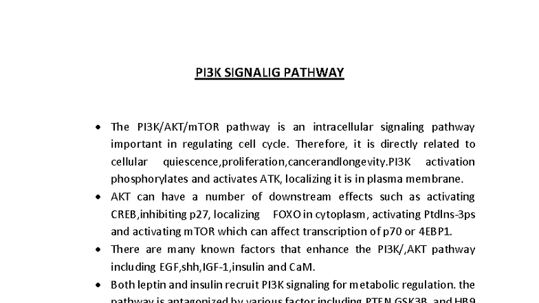 PI3K Signaling Pathway in Cancer: Key Mechanisms and Implications - Studocu