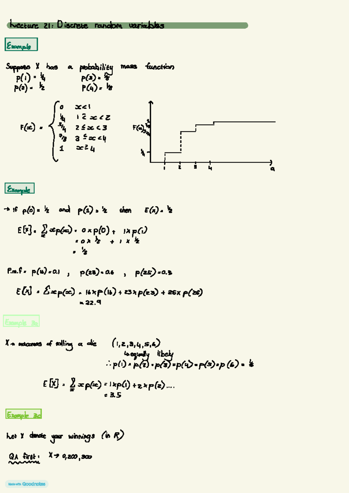 Lecture 21 Discrete Random Variables - Lecture 21 : Discrete random ...
