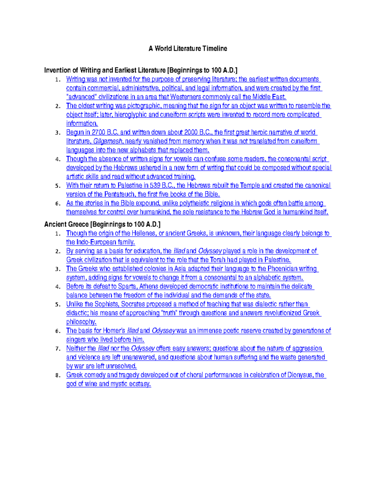A World Literature Timeline - A World Literature Timeline Invention of ...