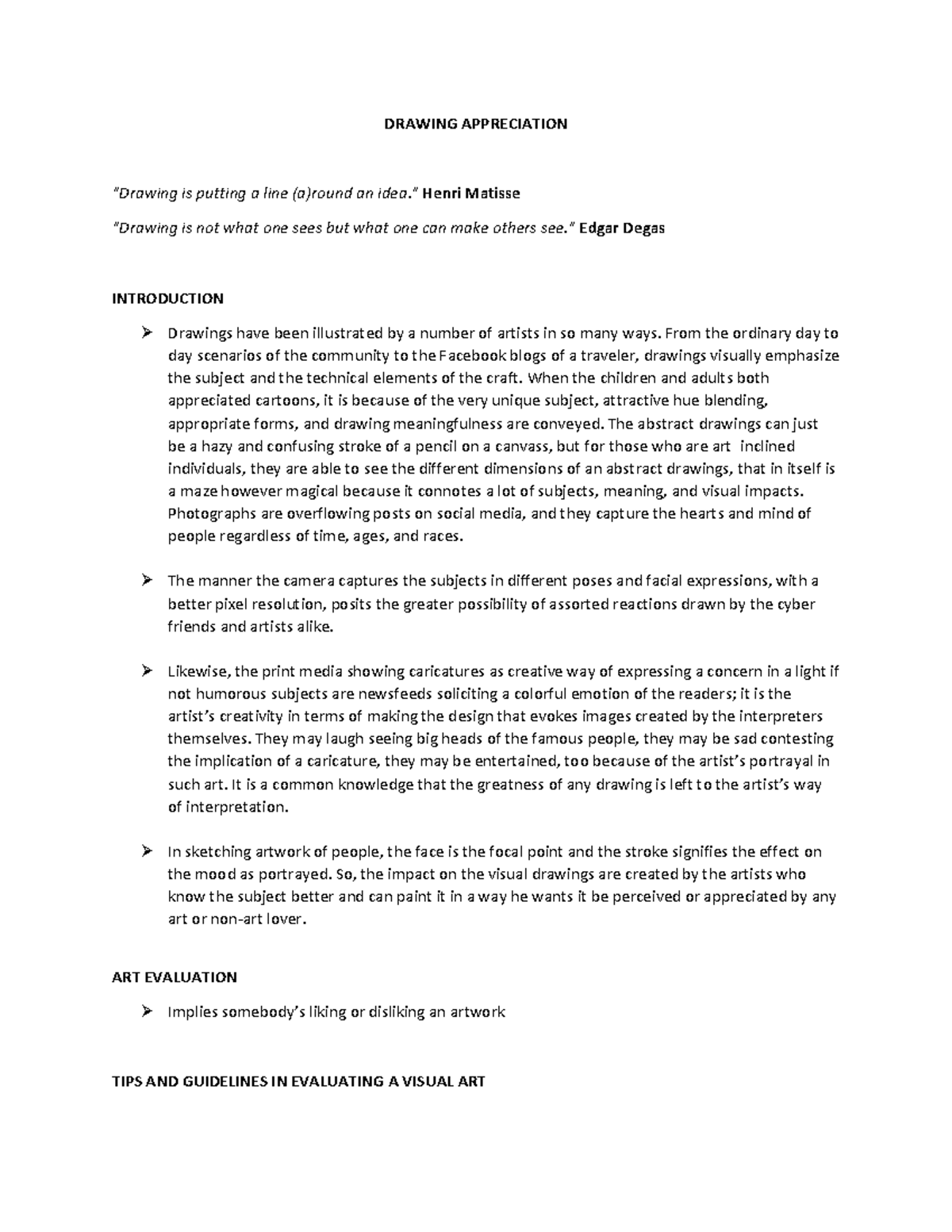 Drawing Appreciation Notes - Artapp Course Materials - Studocu