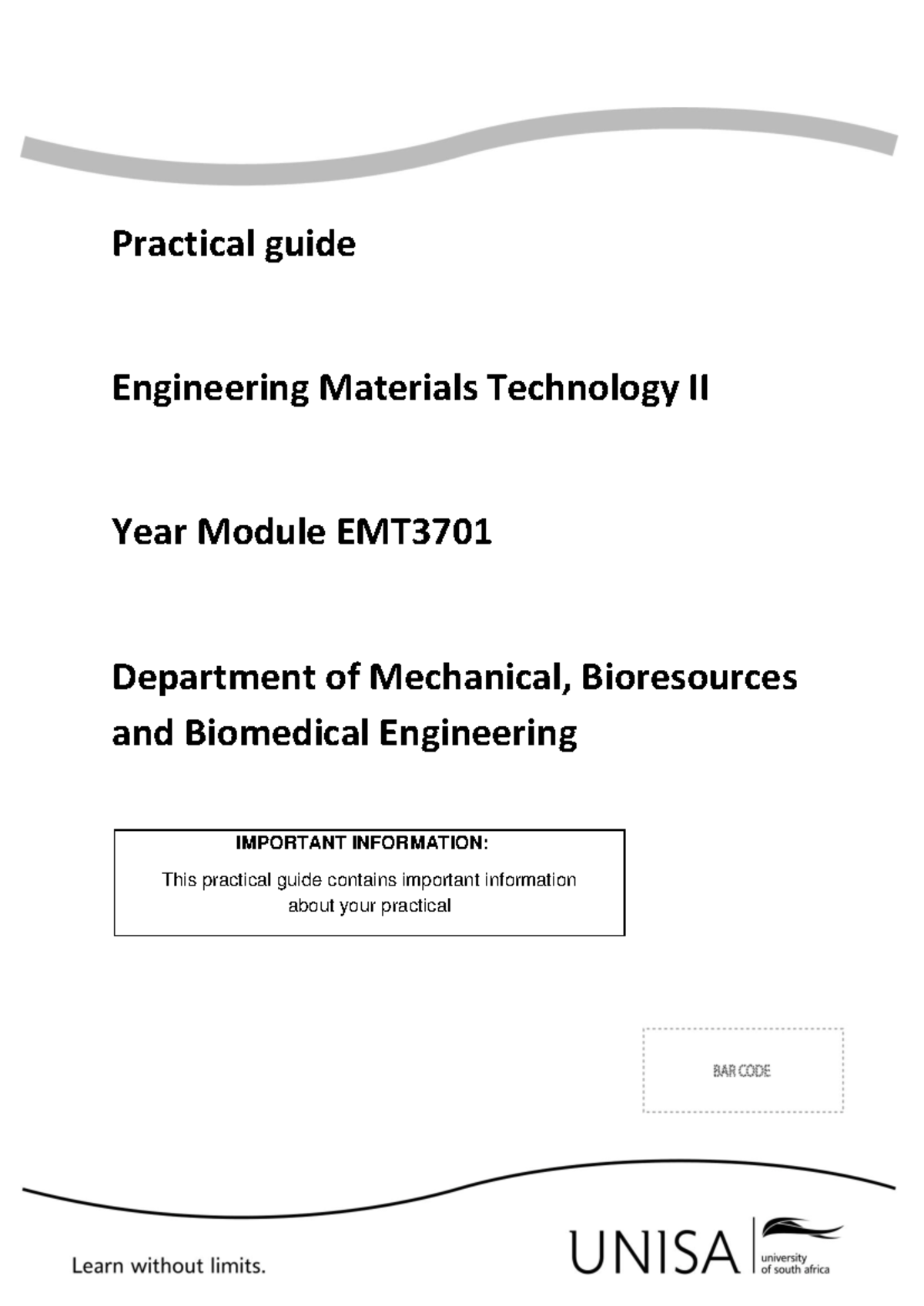 Practical Guide for EMT3701: Engineering Materials Lab 2025 - Studocu