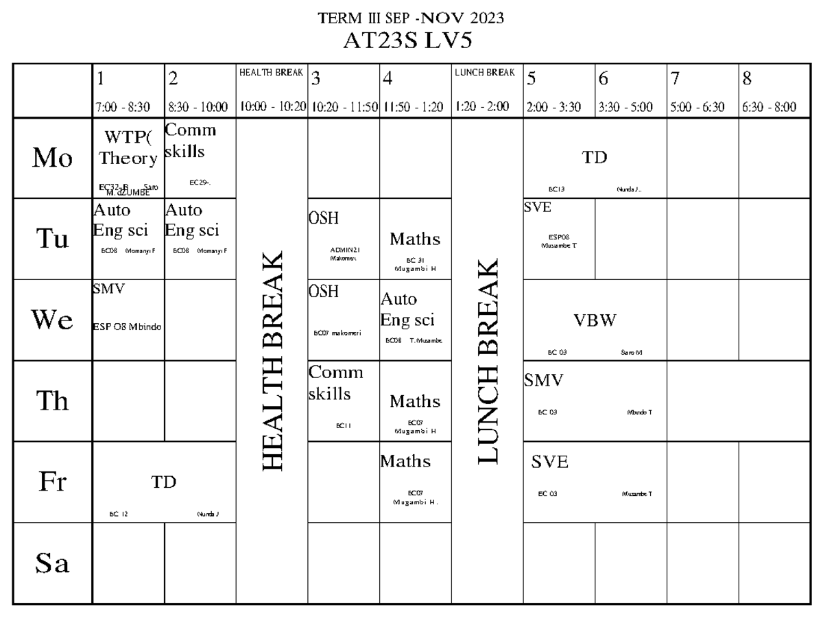 23S Temporary TIME Table - TERM III SEP - NOV 2023 AT23S LV LEVEL 1 7: ...
