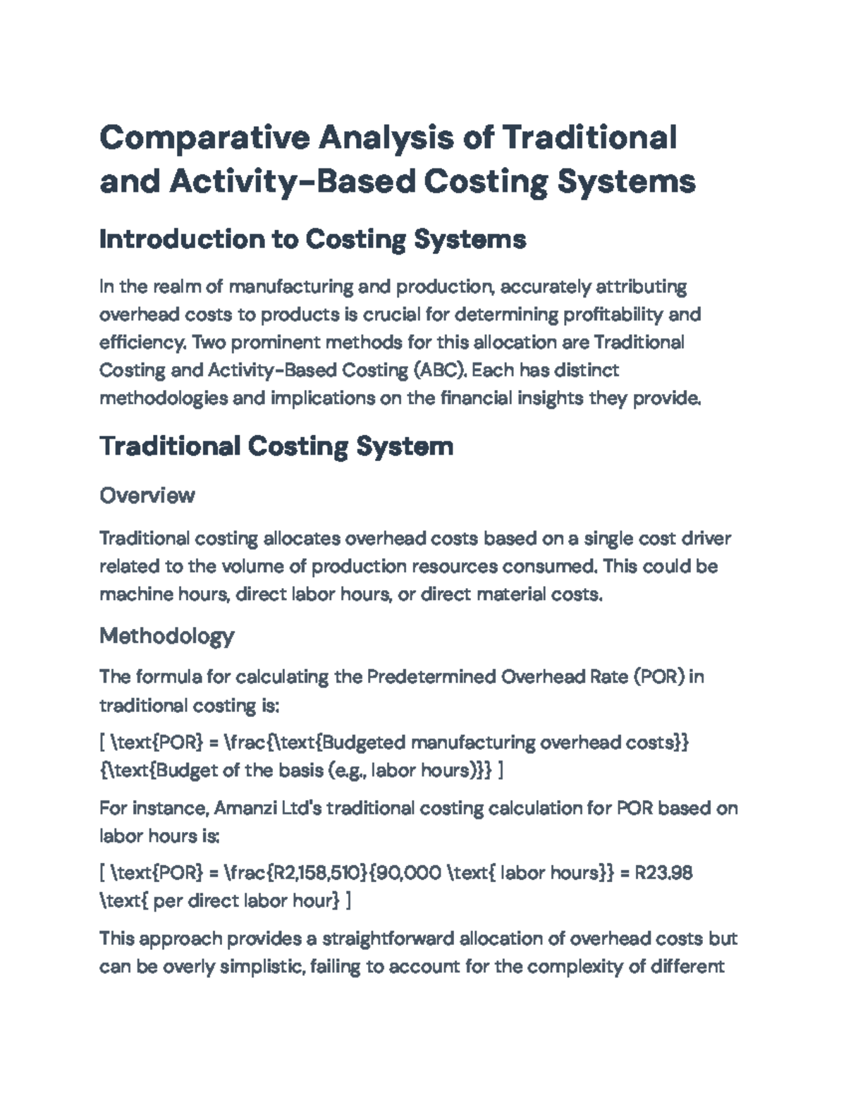 Comparative Analysis of Traditional and Activity-Based Costing Systems ...