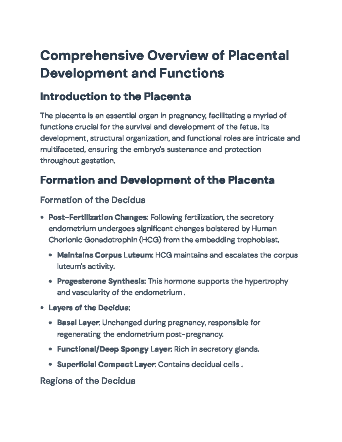 Comprehensive Overview of Placental Development and Functions ...