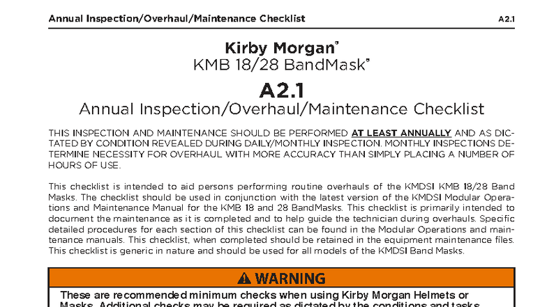 A2.1 Band Mask Annual Inspection & Maintenance Checklist - Studocu