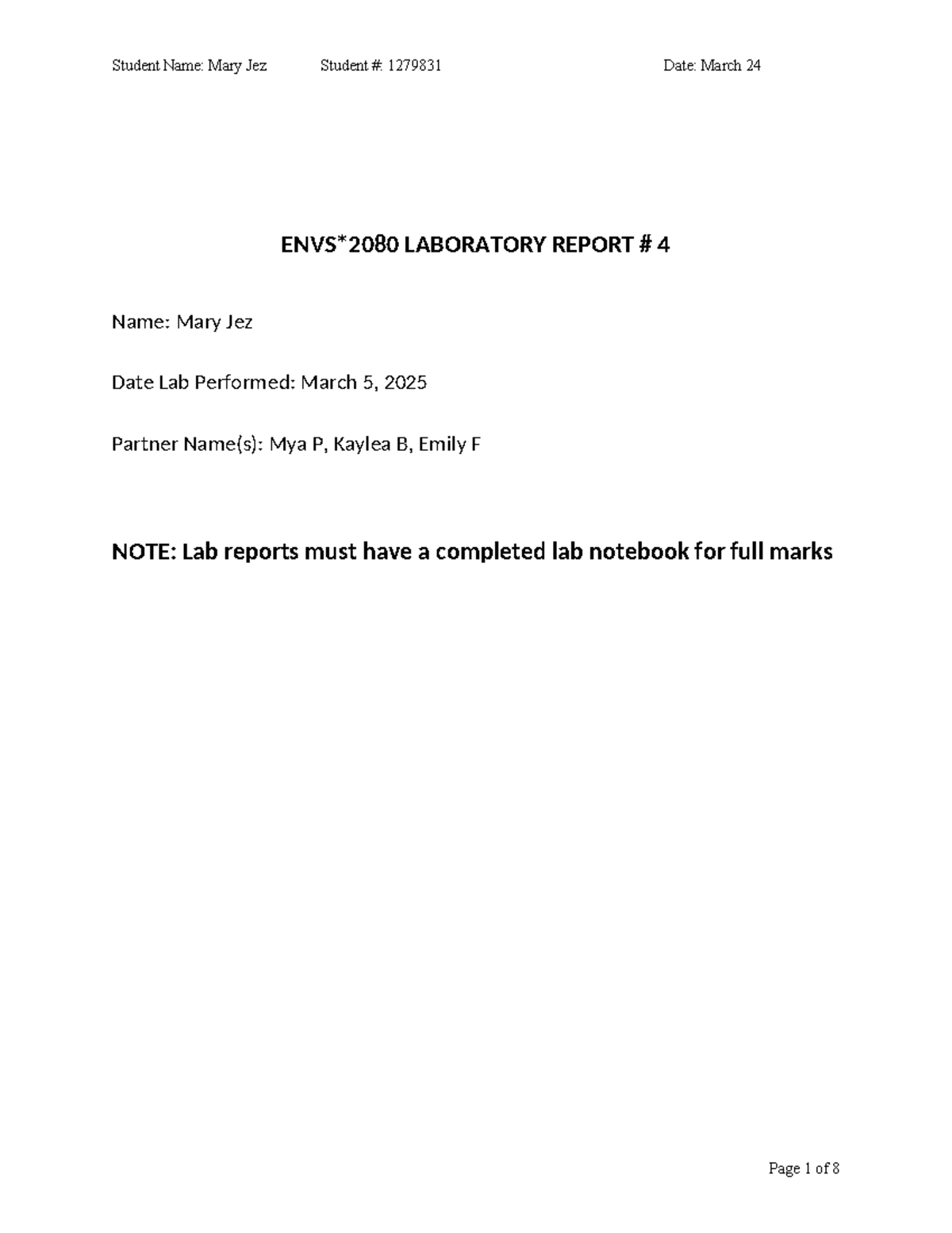 ENVS 2080 Lab 4: DNA Extraction & Sequencing Report - Studocu