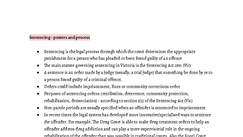 Sentencing Powers and Processes: An Overview of the Sentencing Act 1991 ...