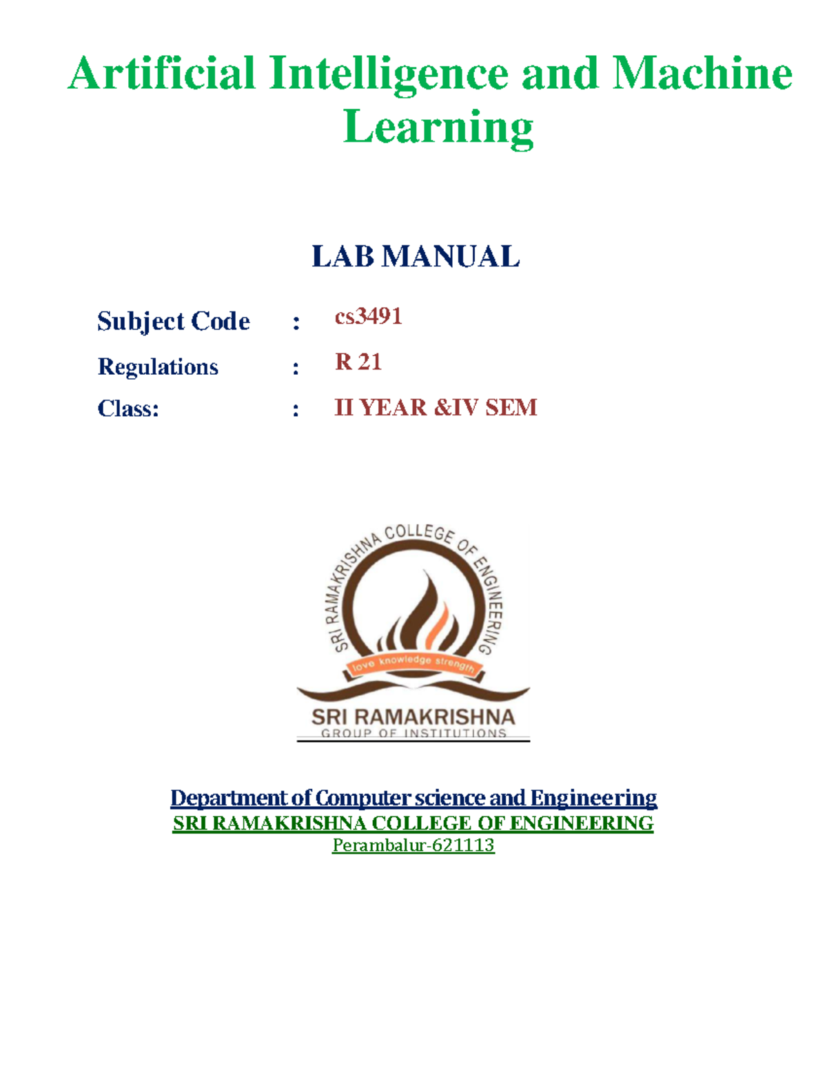 AIML Lab Manual: Implementation of Search Algorithms - CS R21 II Year ...
