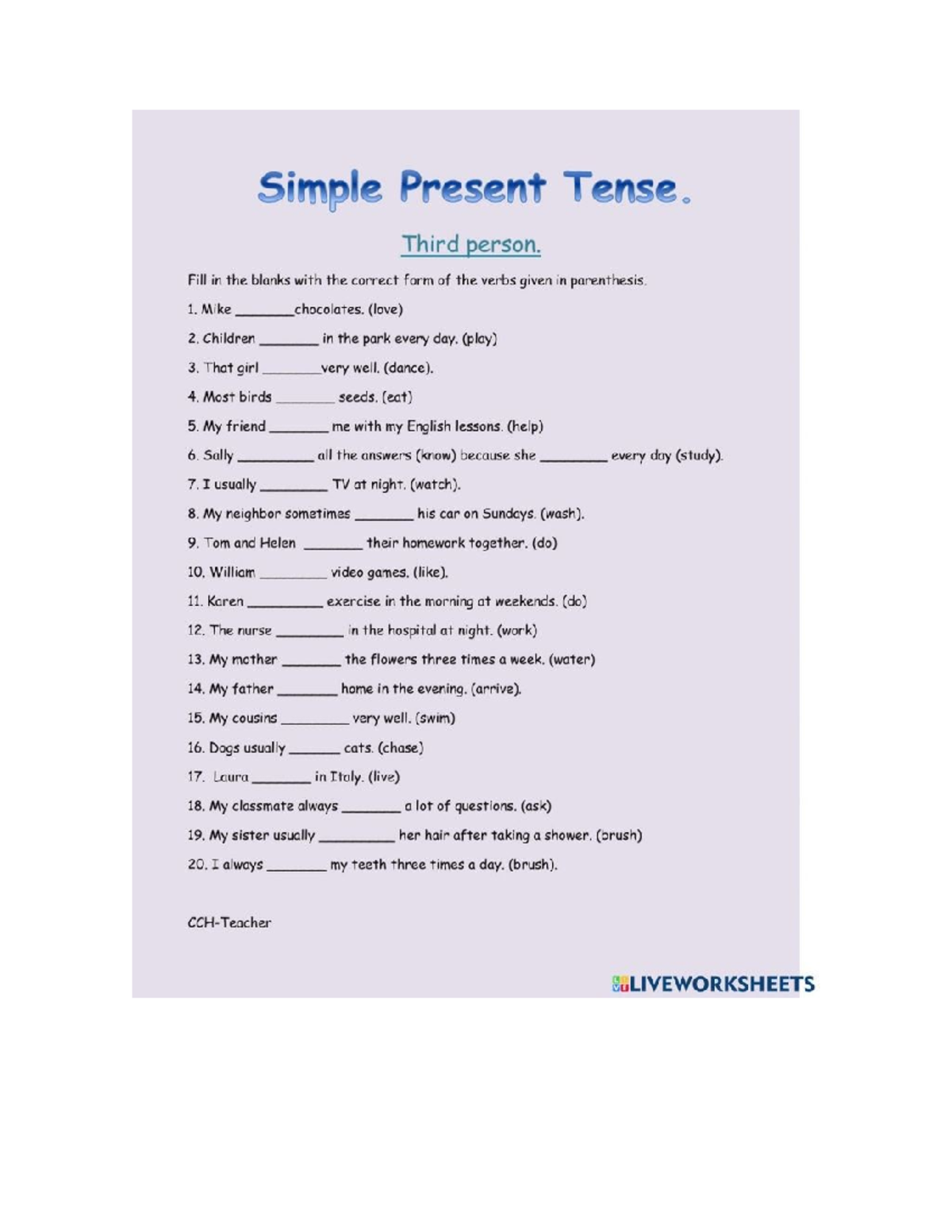 Simple Present Tense Exercises: Fill in the Blanks Worksheet - Studocu