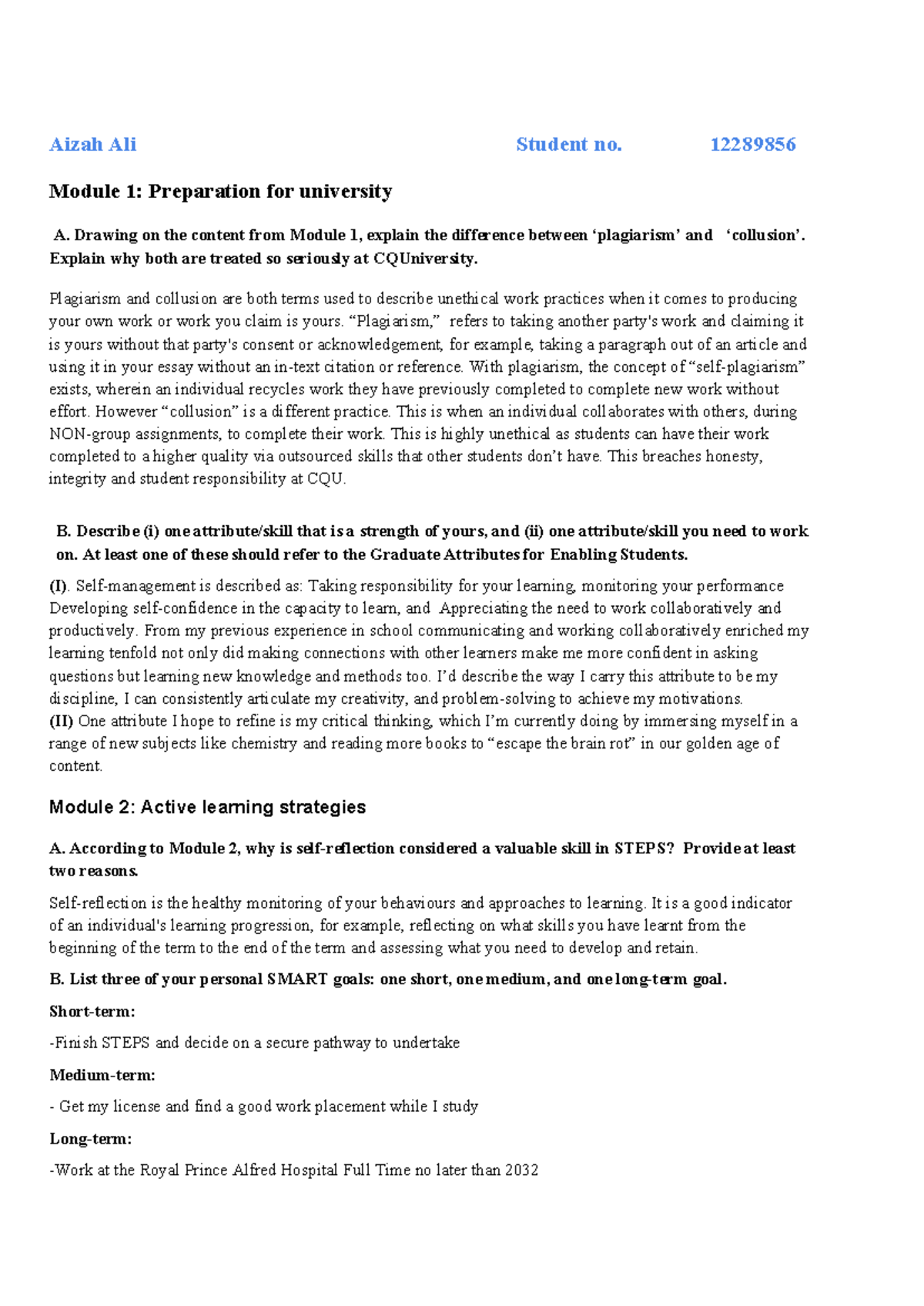 Ali Aizah 12289856 Learning Portfolio A - Aizah Ali Student no ...