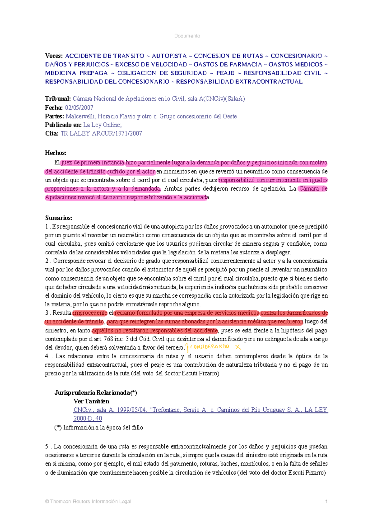 CNCiv Sala A: Responsabilidad Civil en Accidente de Tránsito ...