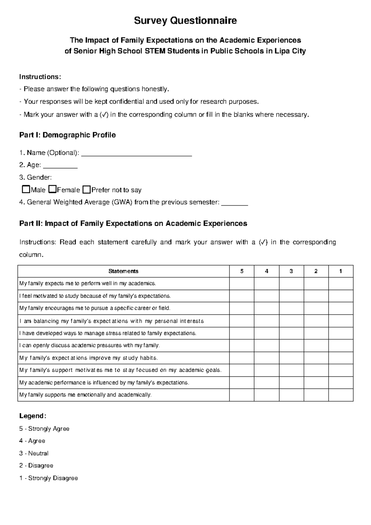 The Impact of Family Expectations Survey Questionnaire - The Impact of ...