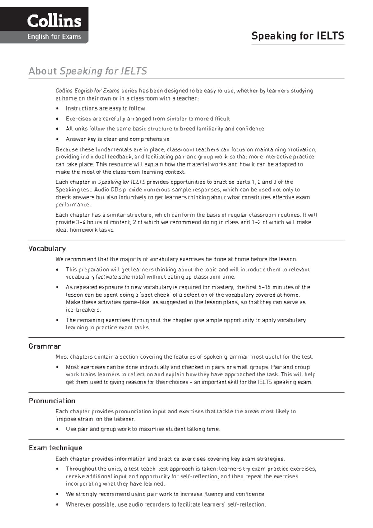 Collins English for Exams: Speaking for IELTS Teacher - Document Preview