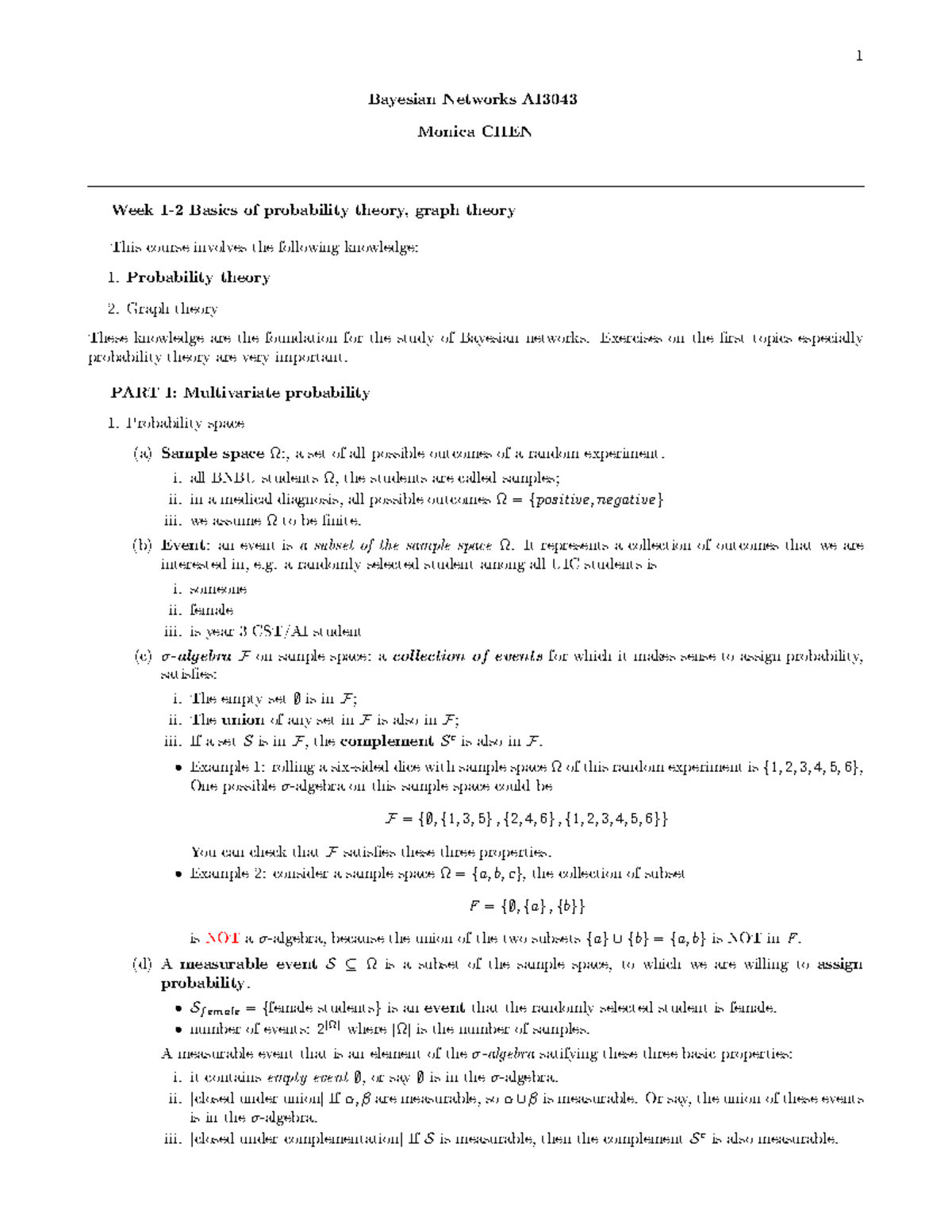 Bayesian Networks AI3043: Basics in Probability & Graph Theory - Studocu