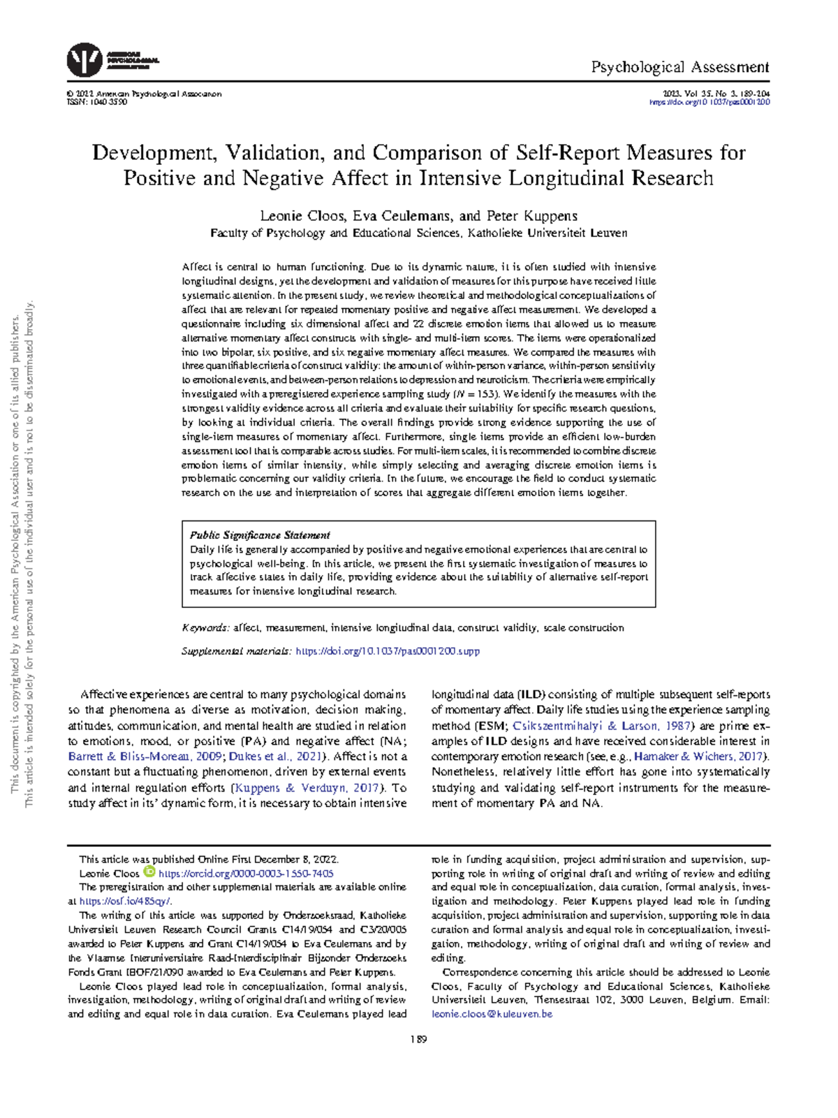 Development and Validation of Self-Report Measures for Affect in ILR ...