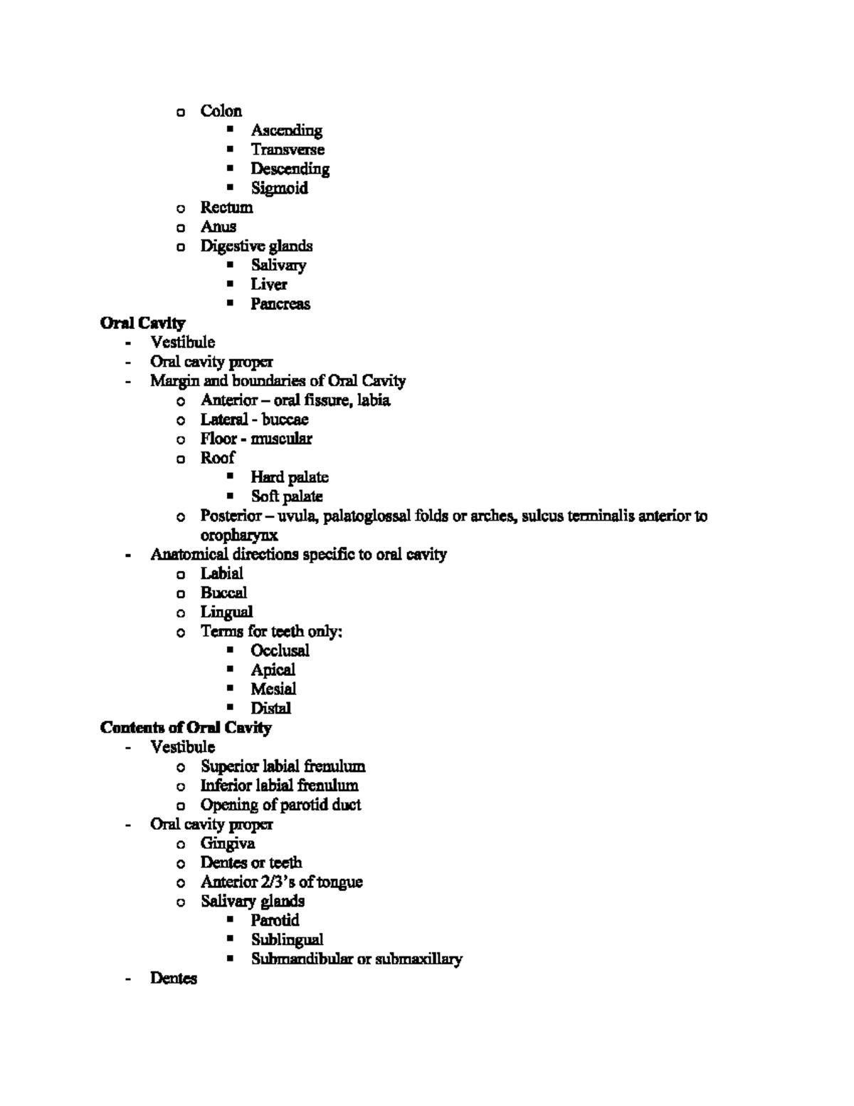 Human Anatomy Study Guide 4 pg2 - Colon Ascending Transverse Descending ...