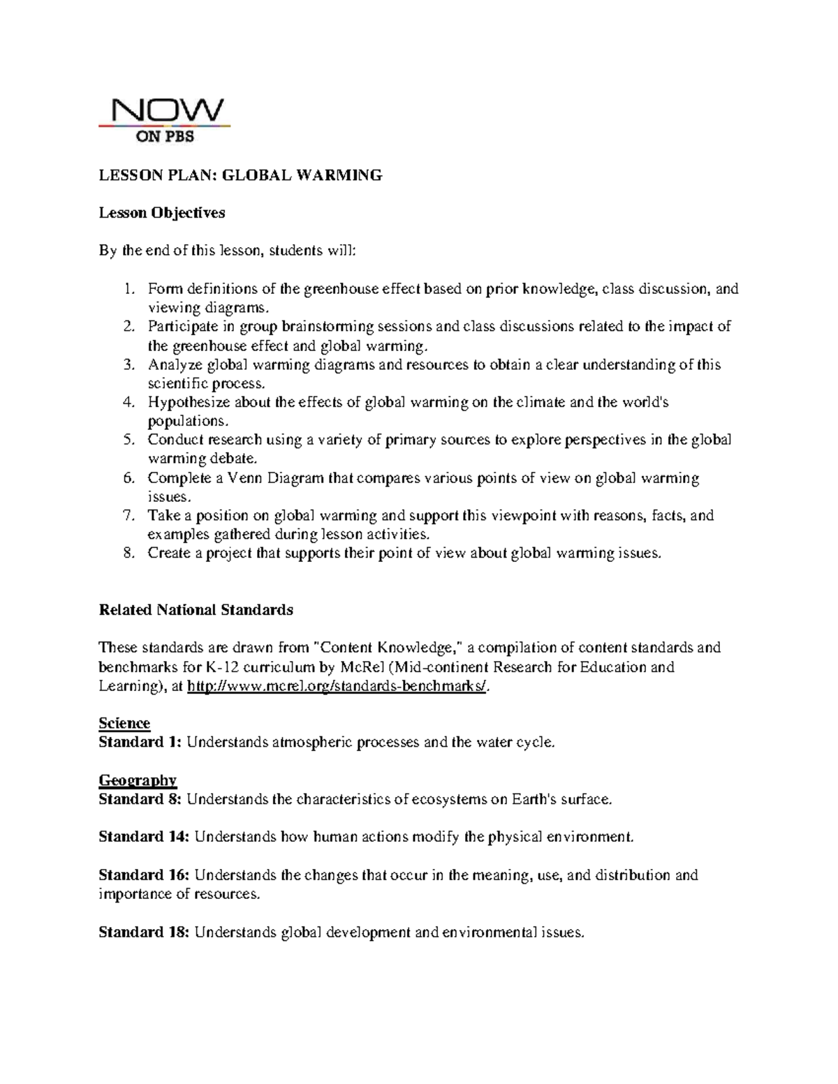 GLOBAL WARMING LESSON PLAN: Objectives & Activities - Studocu