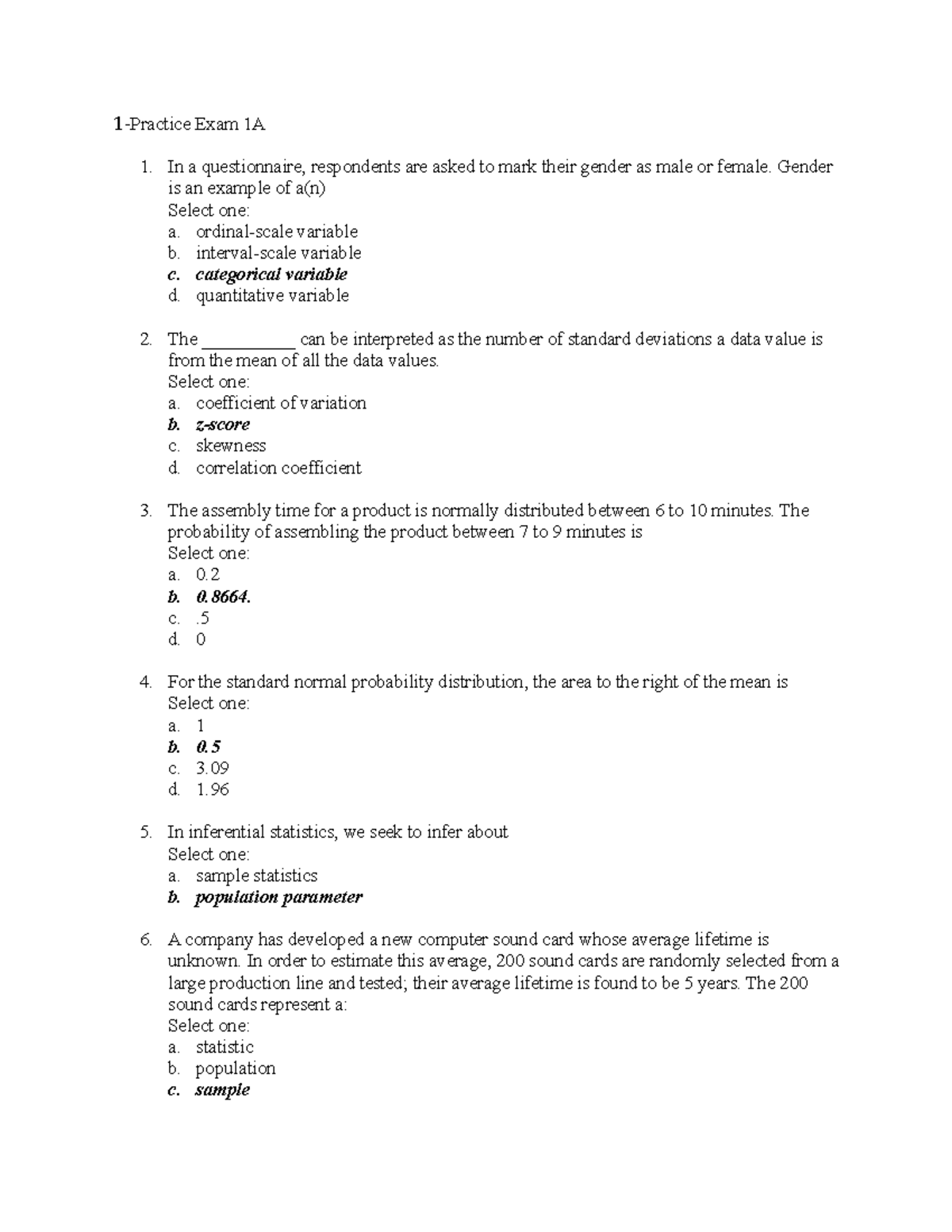 Midterm 1 Practice Exam 1A - Statistics Concepts and Questions - Studocu