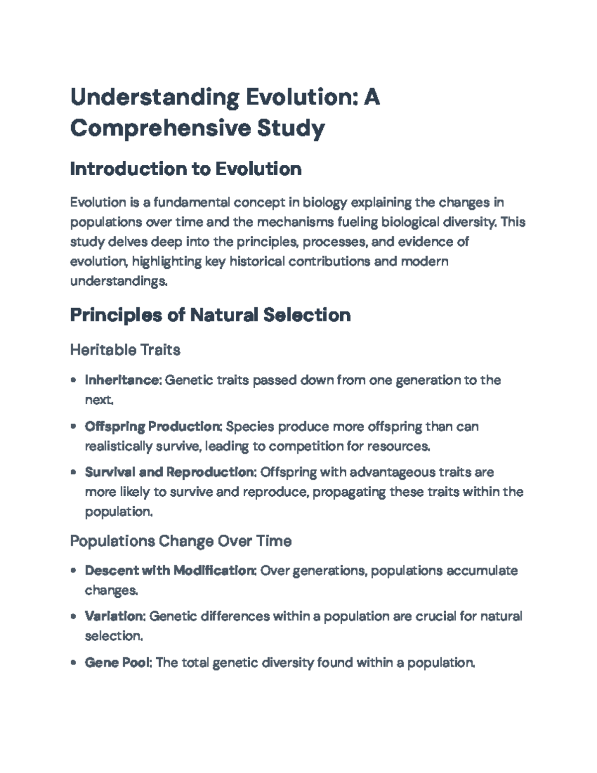 Understanding Evolution: Key Concepts and Evidence (Bio 101 Study Guide ...