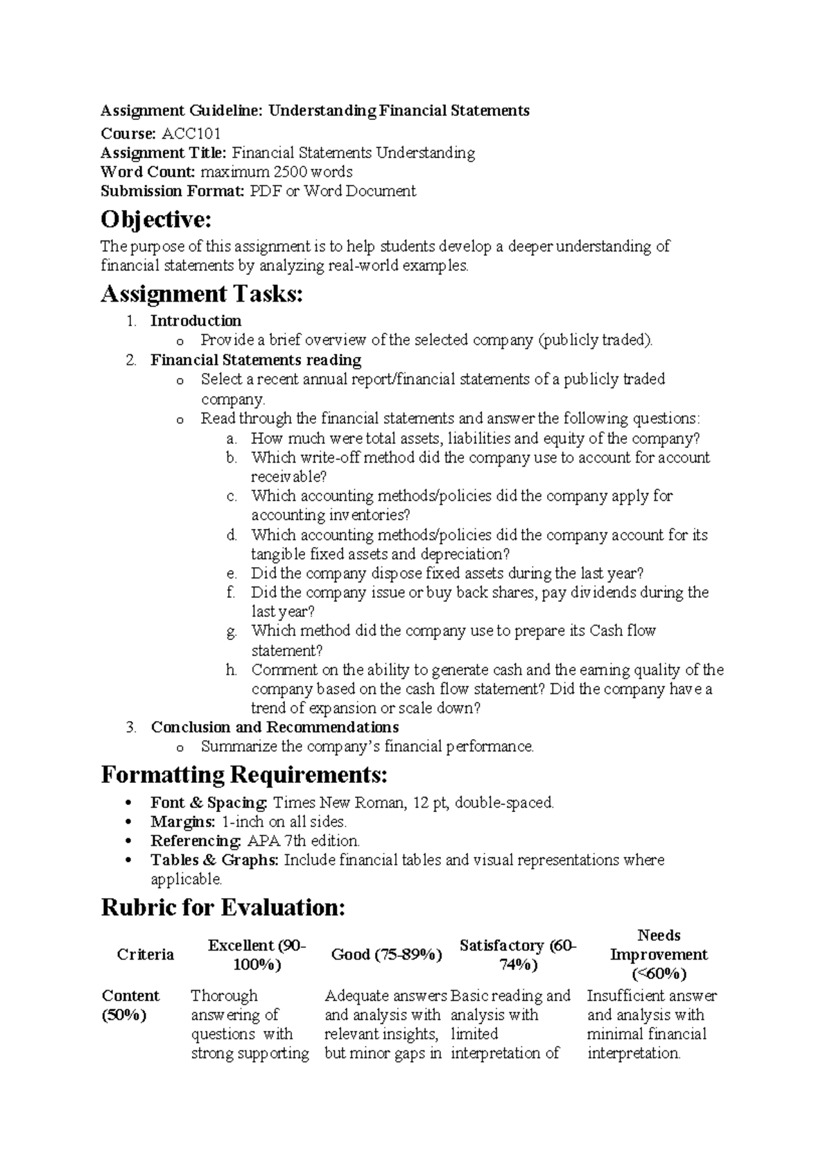 ACC101 Assignment: Analyzing Financial Statements for Insights - Studocu