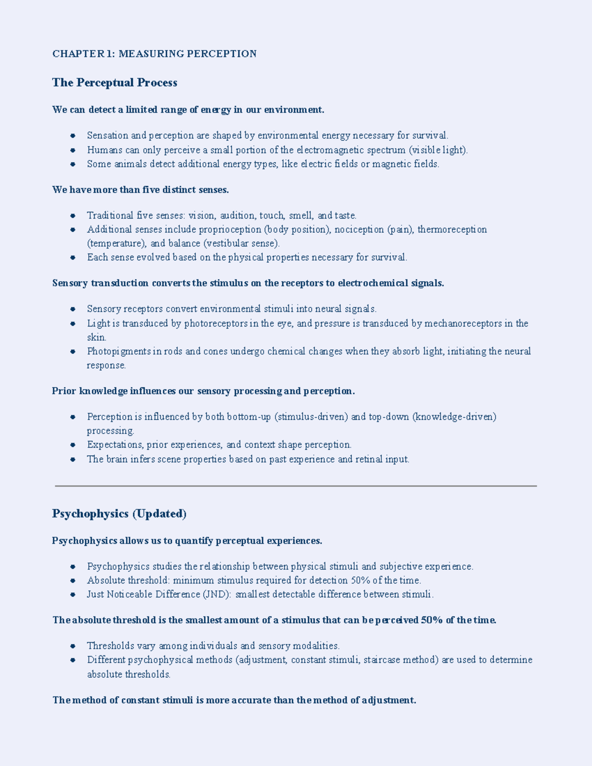 Quiz 1 notes – Sensation & Perception - CHAPTER 1: MEASURING PERCEPTION ...