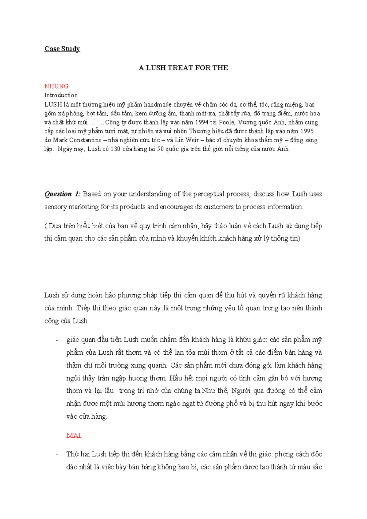 Case Study - MKT201 - BBDOHPSH - Case Study A LUSH TREAT FOR THE NHUNG ...