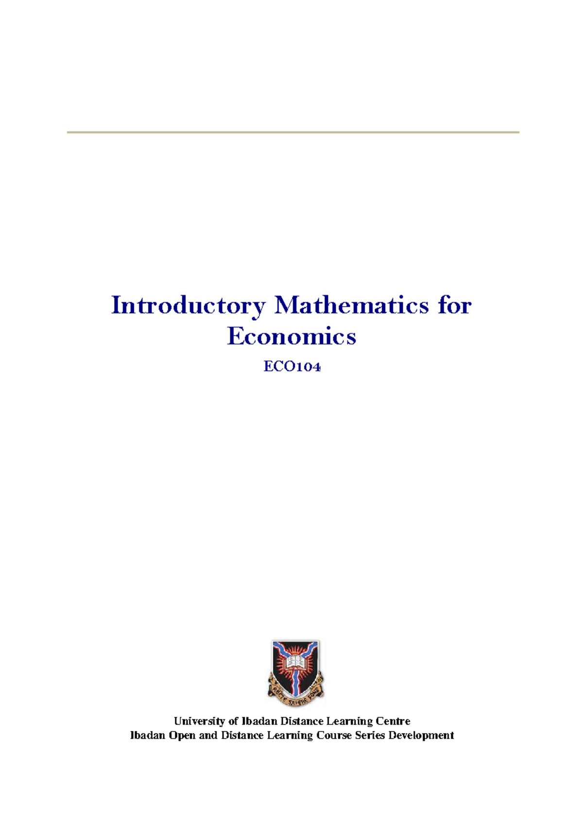 ECO104 Introductory Mathematics for Economics Course Guide - Studocu