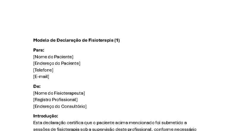 Modelo de Declaração de Fisioterapia para Pacientes - Studocu