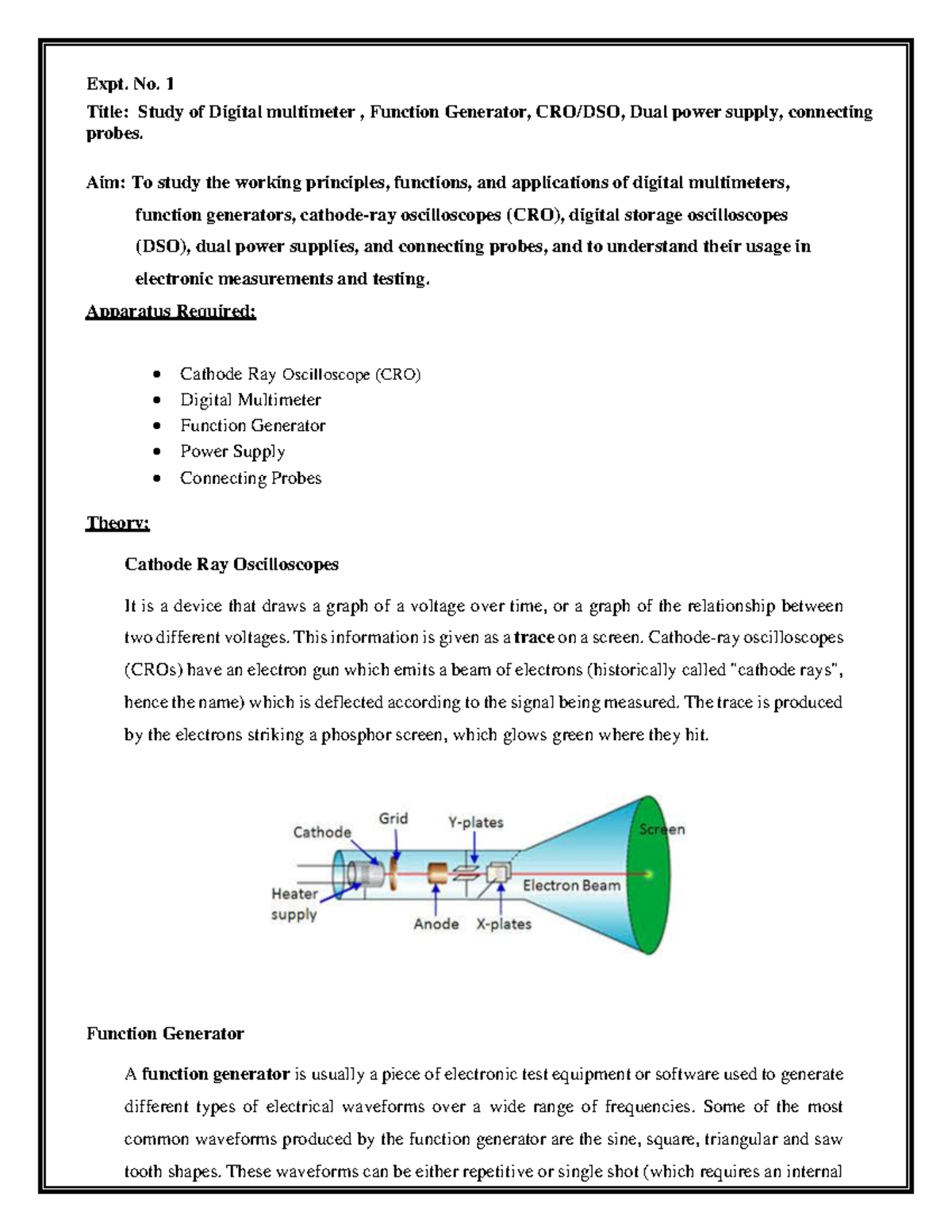EDC Lab: Study of Digital Multimeter, Function Generator & Power Supply ...