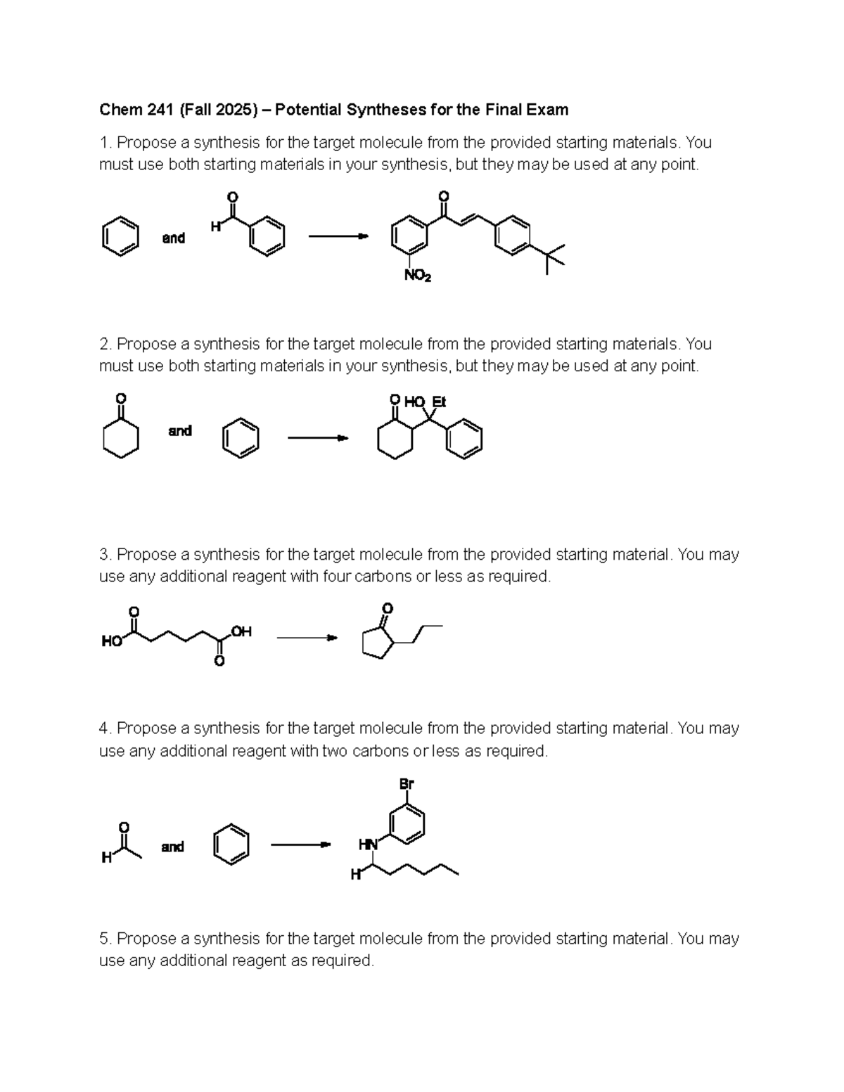 Chem 241 (Fall 2025) Final Exam Synthesis Proposals - Studocu