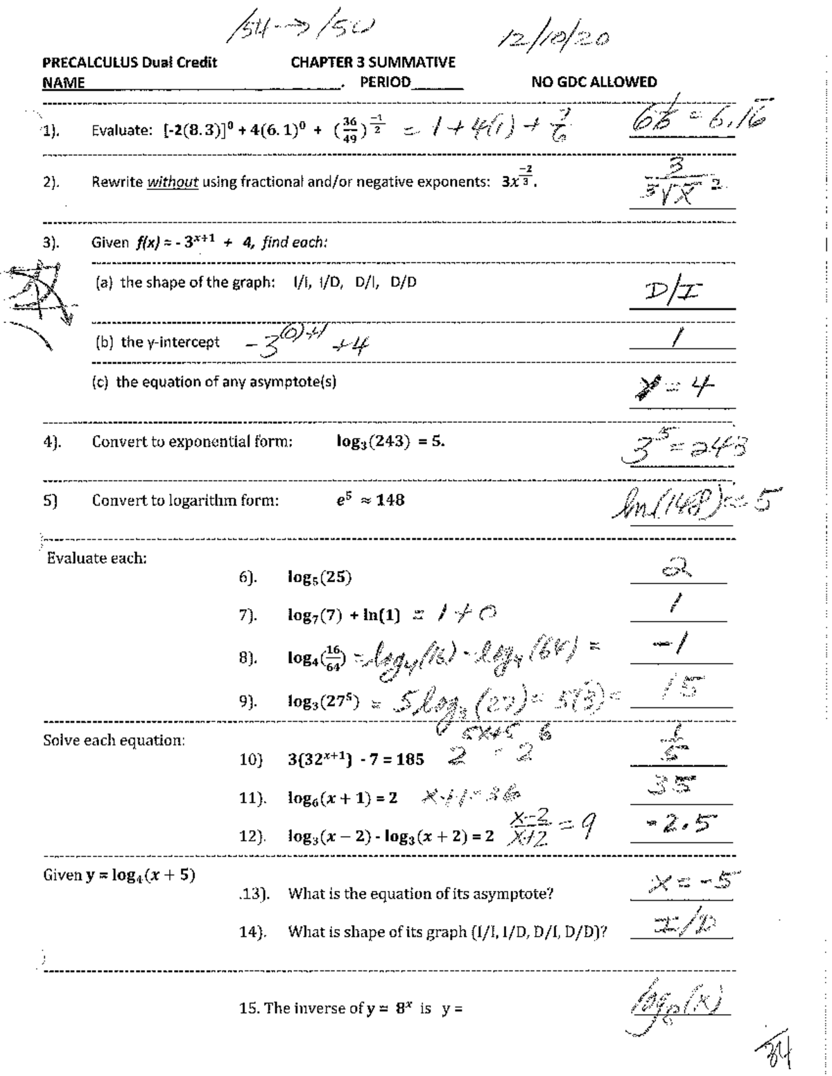 Final Exam Review Notes for Course XYZ 101 - 150 PRECALCULUS Dual ...