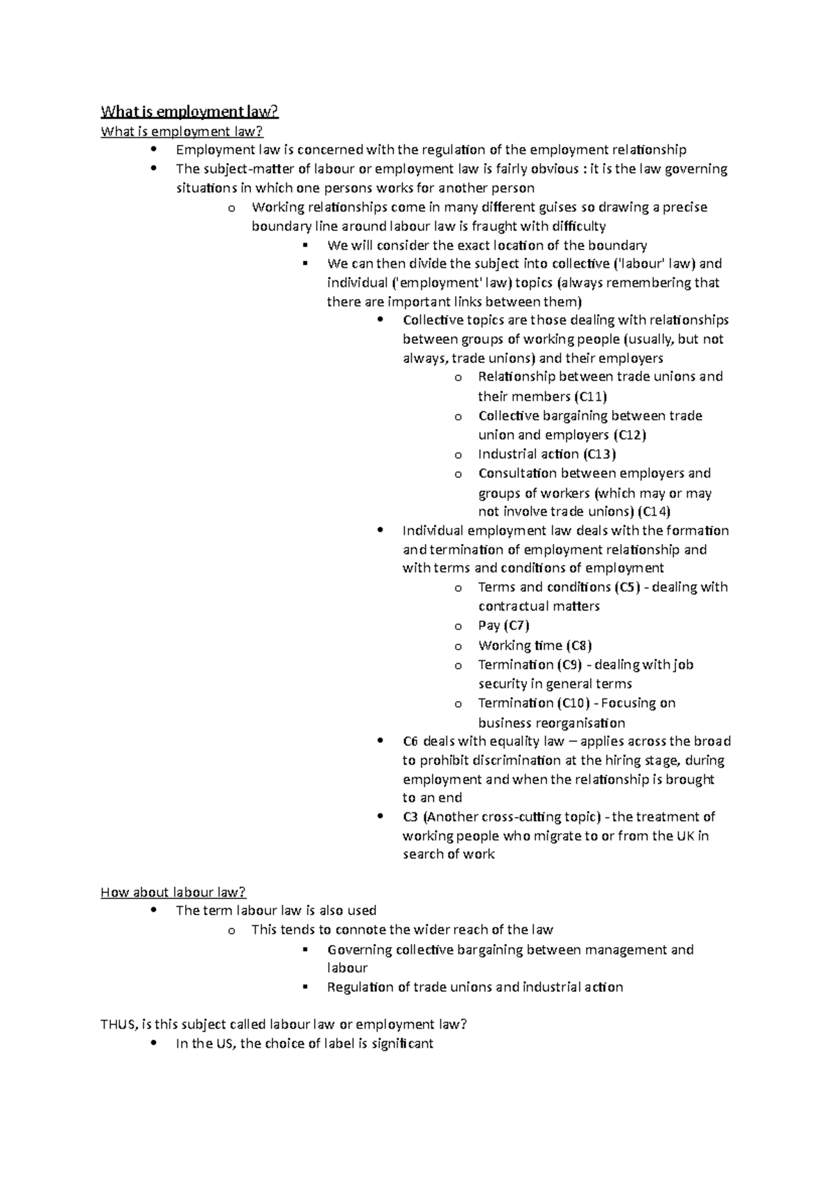 Employment Law 101 - Lecture Notes on Part 1 and 2 (Course Code) - Studocu