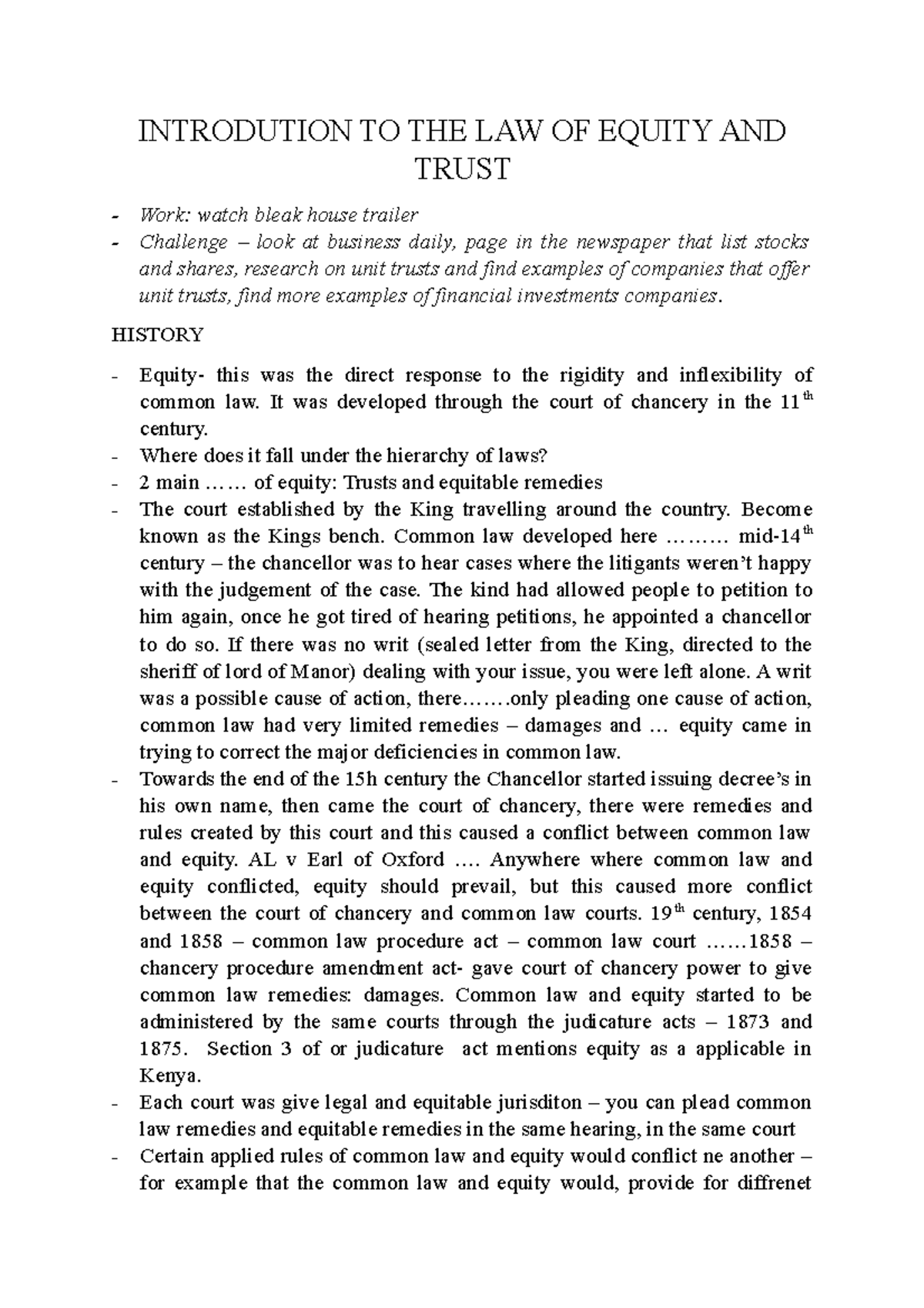 Equity and Trusts: Essential Notes for Law 101 Studies - Studocu